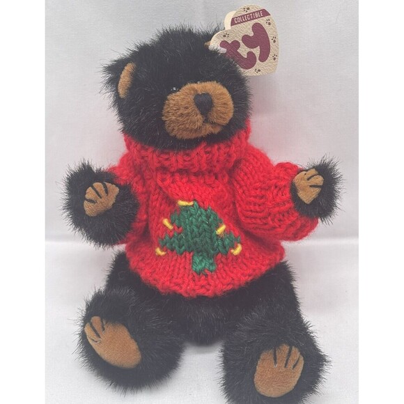 Ty Attic Treasure 8” Ivan Black Teddy Bear Sweater Jointed Plush Stuffed Animal - Picture 1 of 14
